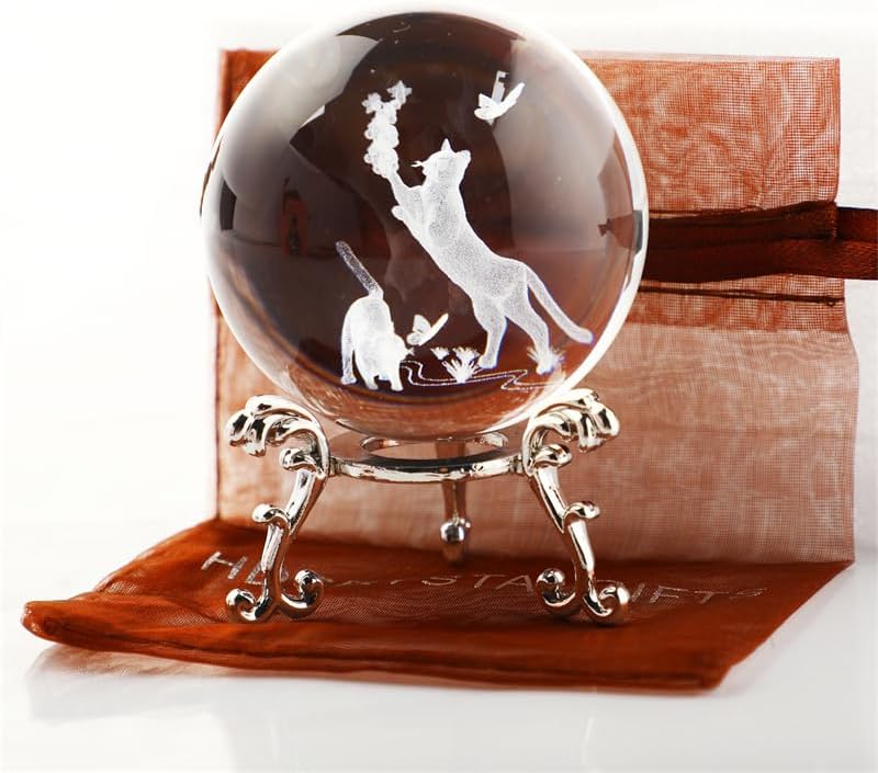 ZEERSHEE 60mm Crystal Ball with Stand - Laser Engraved Cat Sphere 3D Glass Ornament & Paperweight - Gifts for Cat Lovers - Image 5